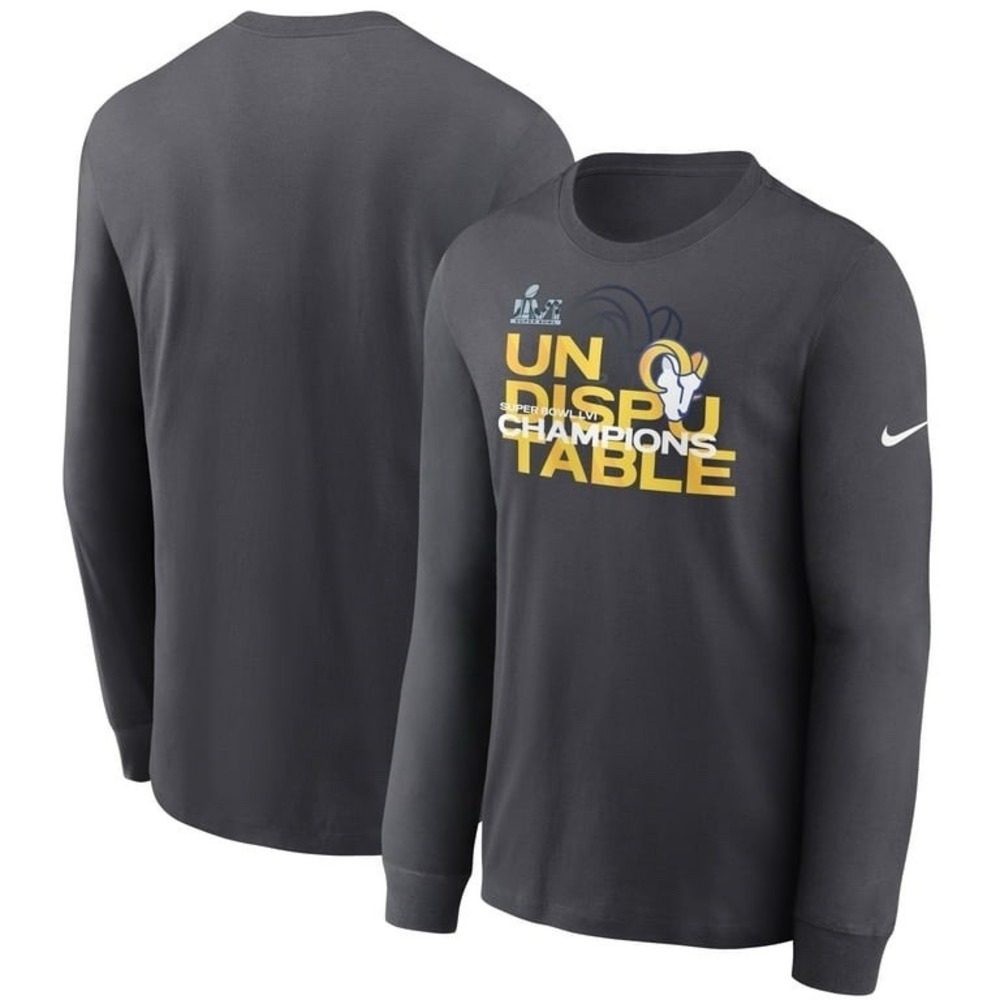 Nike Los Angeles Rams Long Sleeve T-Shirt Super Bowl LVI Champs Gray Mens Size L